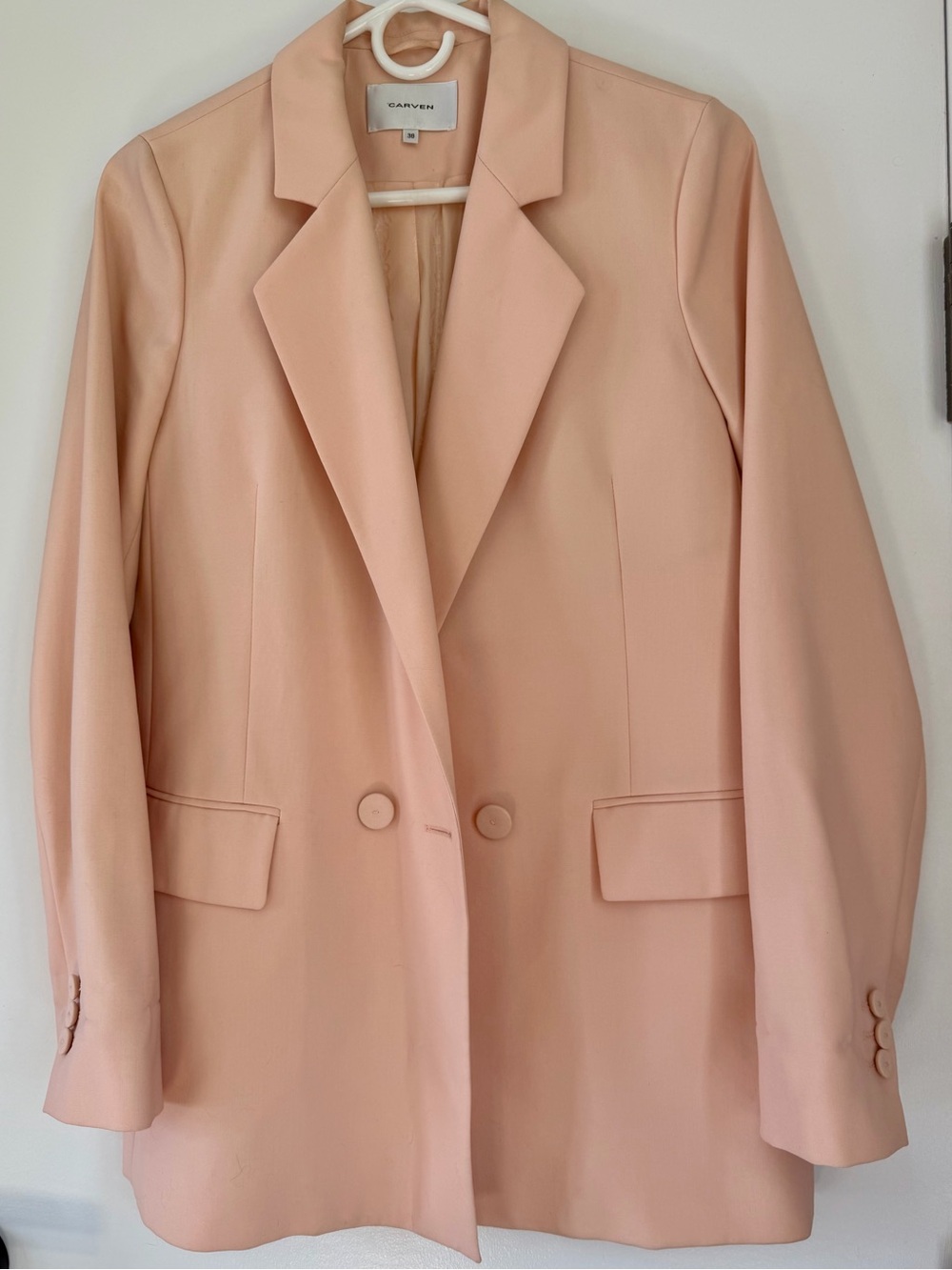 Carven Pale Blush Pink Double-Breasted Blazer